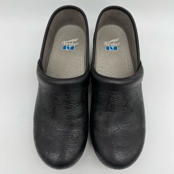 Dansko LT Professional Floral Tooled Black Leather Clogs Size EU 41/US 10.5-11 - Picture 4 of 12